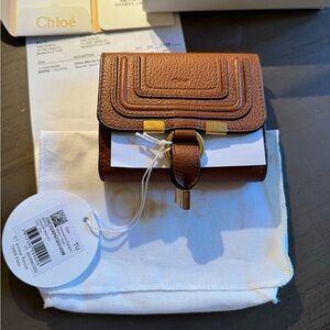 NWT Authentic Chloe Marcie Square French Wallet Tan Gold